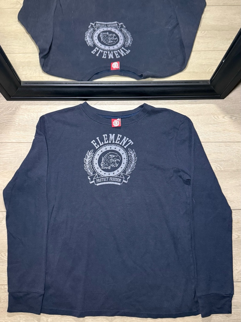 Y2K 2000s Element Dark Grey Eagle “Protect Freedom” Thermal Long Sleeve Shirt
